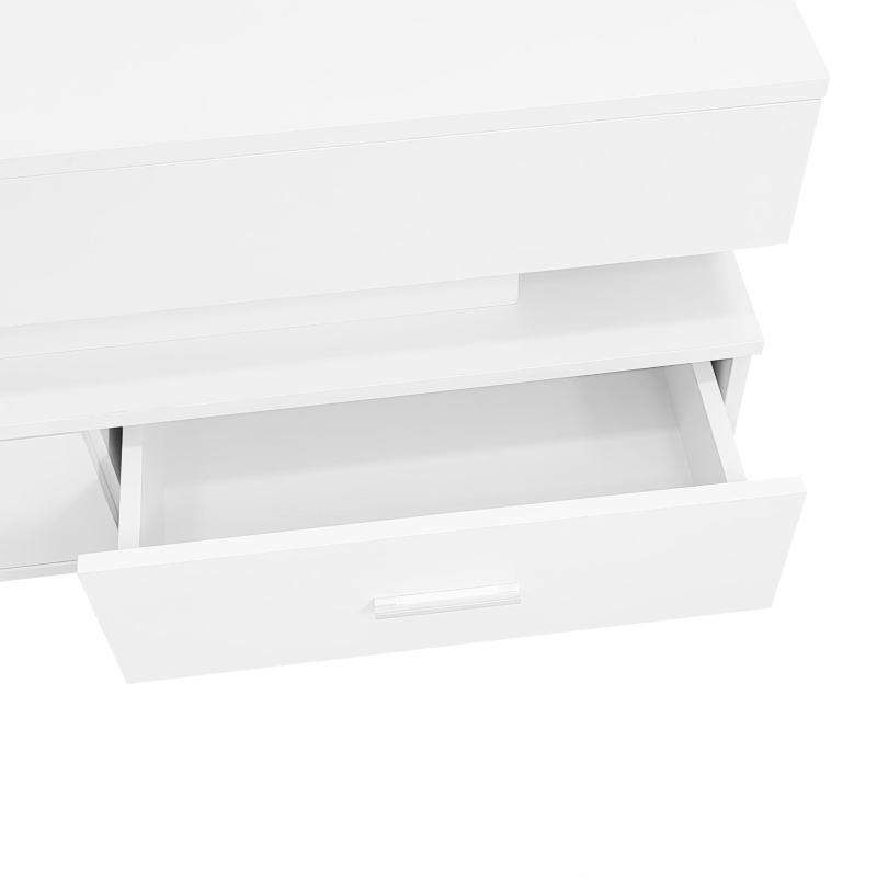 Hydraulic Lift Top Coffee Table with LED Lighting, 2 Drawers and Storage, 100L x 50W x 44H cm, White