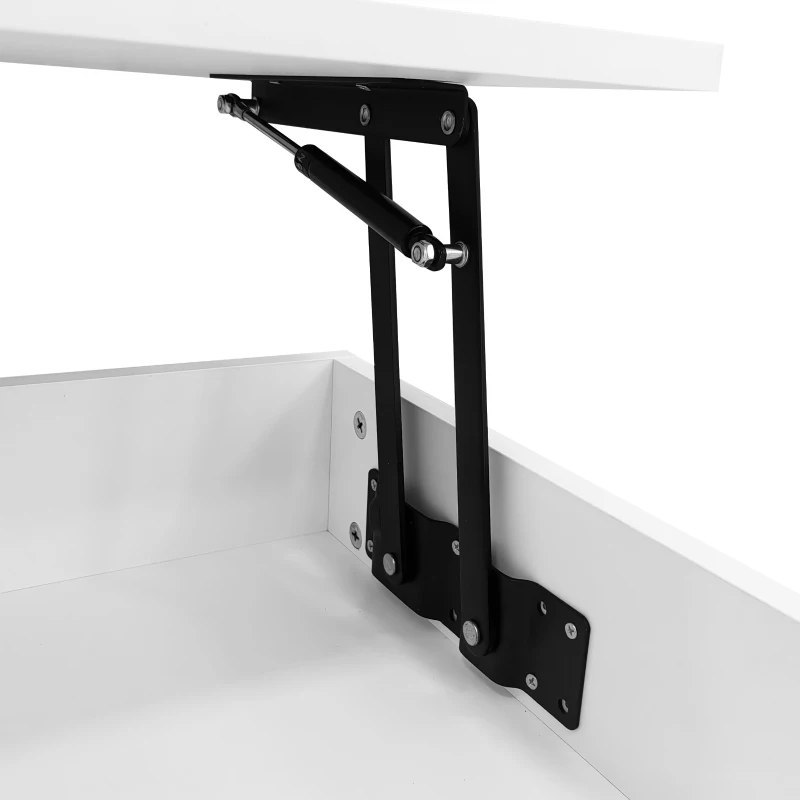 Hydraulic Lift Top Coffee Table with LED Lighting, 2 Drawers and Storage, 100L x 50W x 44H cm, White