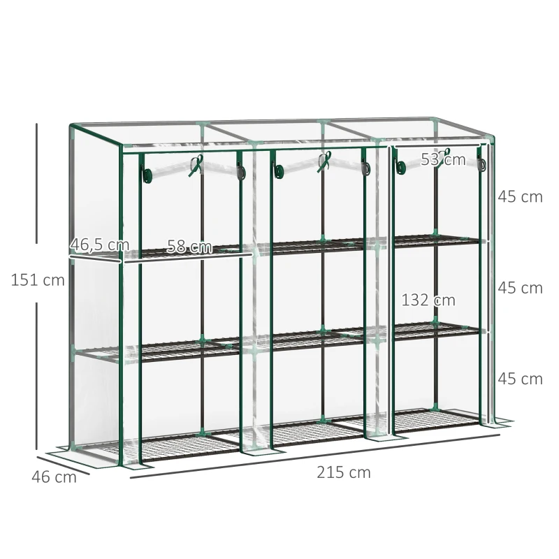 Outsunny Estufa Pequena com Prateleiras de 3 Níveis Portas com Fecho de Correr Estufa para Cultivar 215x46x151 cm Transparente