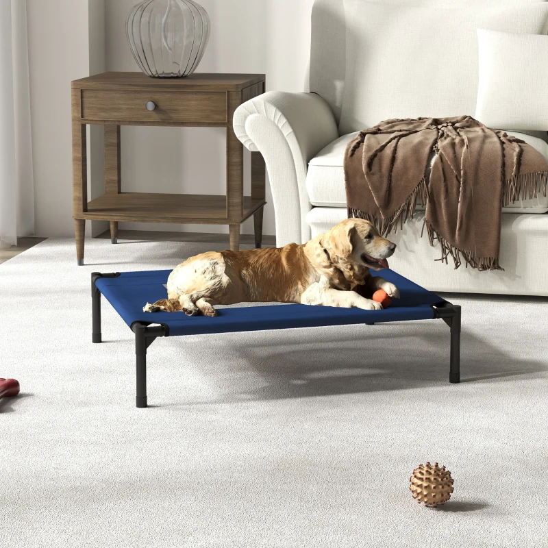 PawHut Cama para Animais de Estimação Cama Elevada para Cães Gatos com Tecido Transpirável para Dormir Exterior Jardim Terraço 76x61x18cm Azul