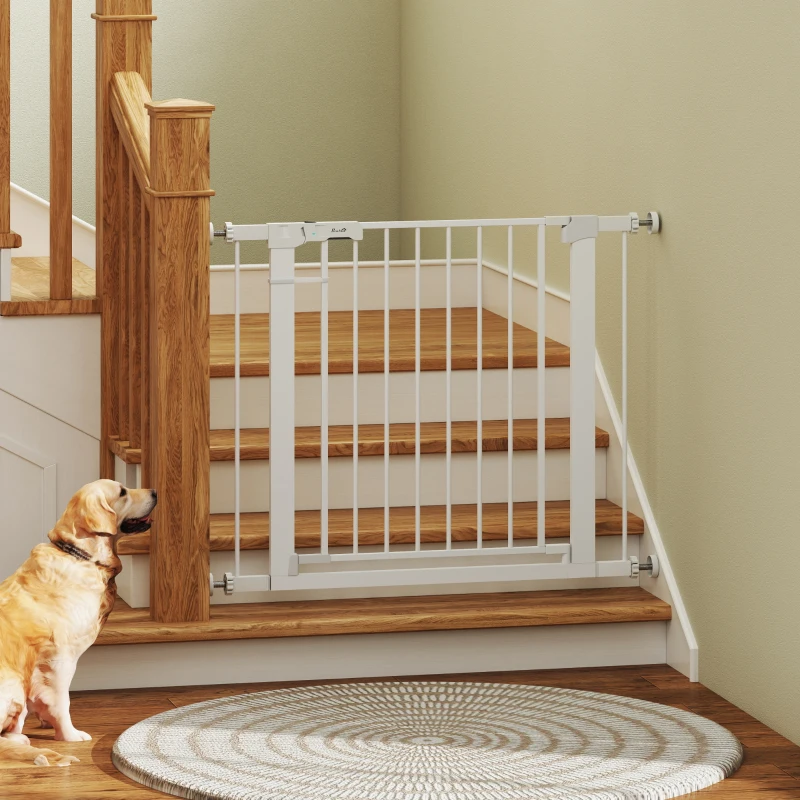 PawHut Barreira de Segurança para Cães Animais de Estimação 75-96cm para Escadas Portas e Corredores com Fechamento Automático Altura 76cm Branco