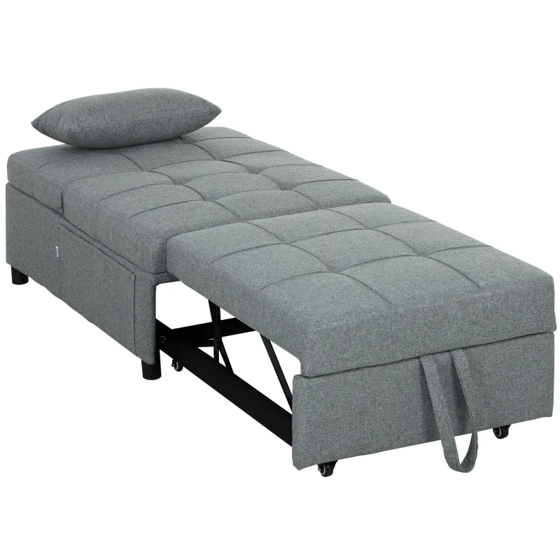HOMCOM Four-In-One Single Sleeper Chair - Dark Grey