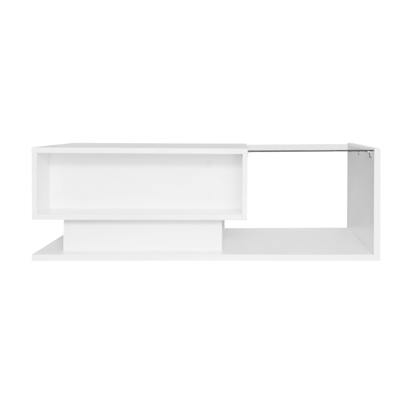 Modern LED Coffee Table with High Gloss Finish, Glass Top and Drawer, 100L x 50W x 32H cm, White