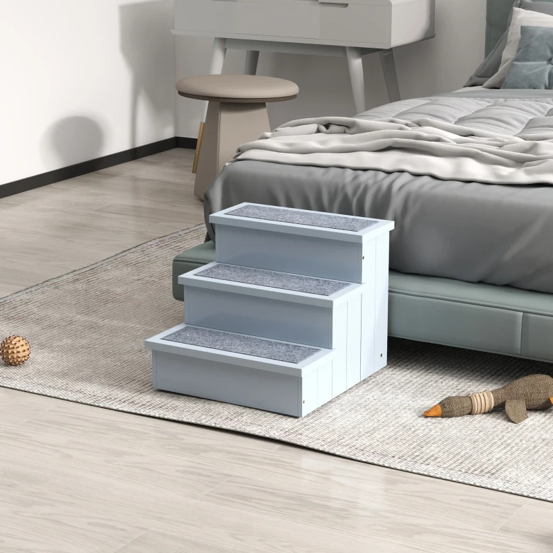 PawHut Escada para Animais de Estimação com 3 Degraus Espaço de Armazenamento e Tapete Antiderrapante 40,5x44,5x38 cm Cinza
