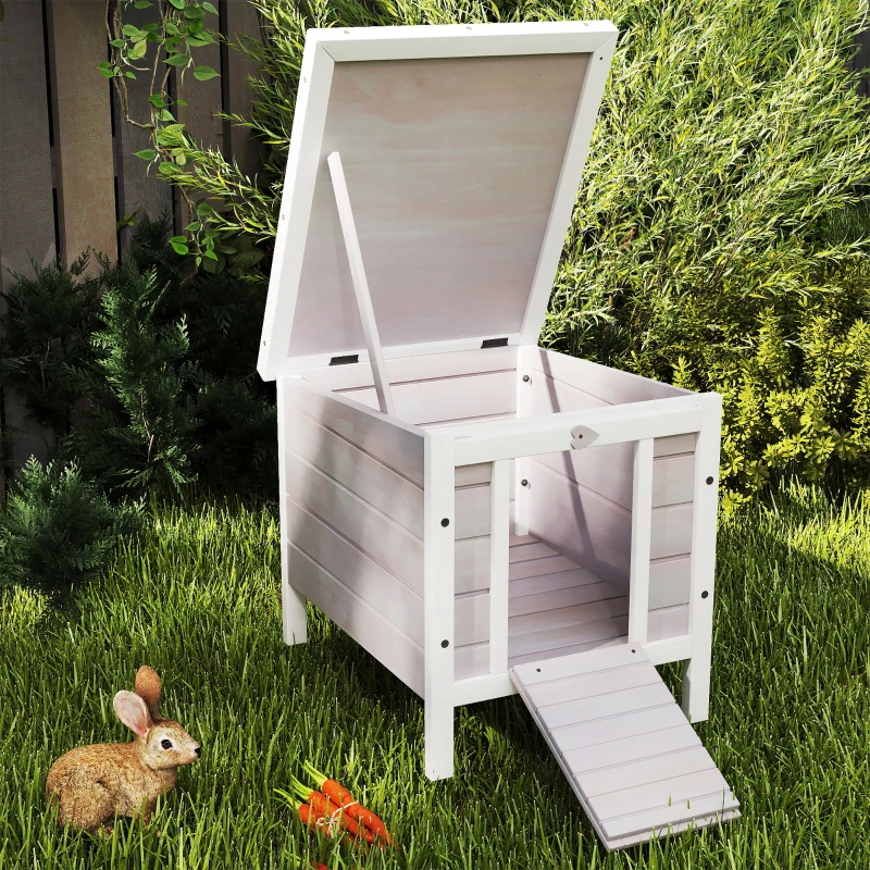 PawHut Coelheira de Madeira Exterior Coelheira para Roedores Animais de Estimação Pequenos com Teto Asfáltico e Rampa Antiderrapante 42x51x43cm Cinza