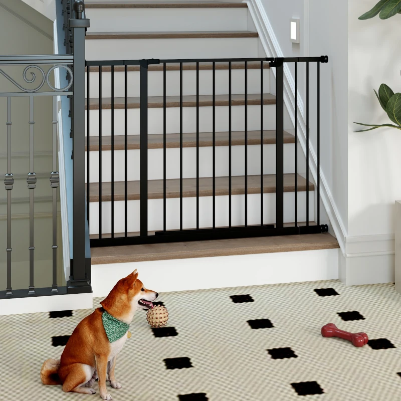 PawHut Barreira de Segurança para Animais de Estimação Extensível para Escadas e Portas Barreira de Segurança para Cães 76-107x76 cm Preto