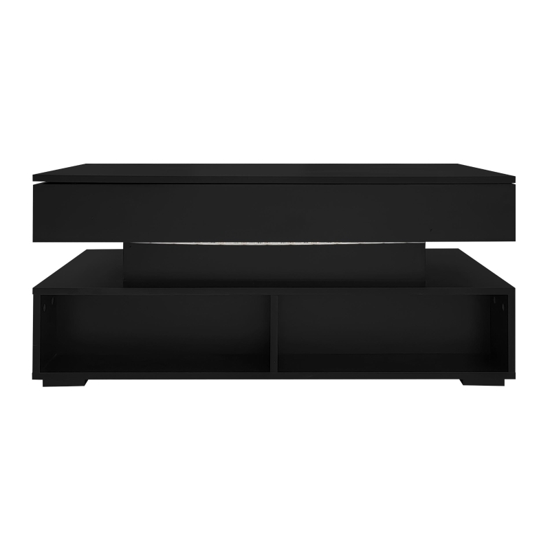 Hydraulic Lift Top Coffee Table with LED Lighting, 2 Drawers and Storage Space, 100L x 50W x 44H cm, Black