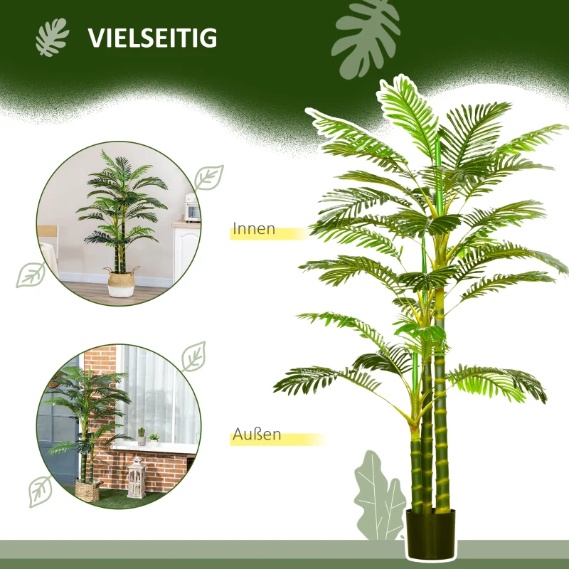 HOMCOM Kunstplant in Pot, 190 cm, Onderhoudsvriendelijke Kunstpalm voor Binnen- en Buitengebruik, Kunststof, Groen