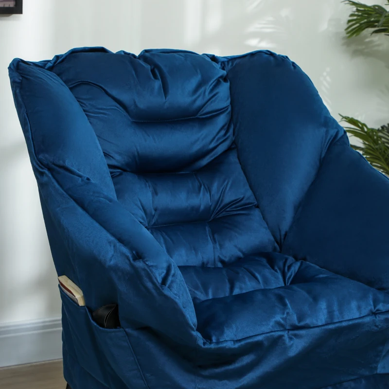 HOMCOM Poltrona Sala de Estar com Apoio para os Pés Poltrona Relax para Leitura com Bolsos Laterais 80x78x100 cm Azul Escuro