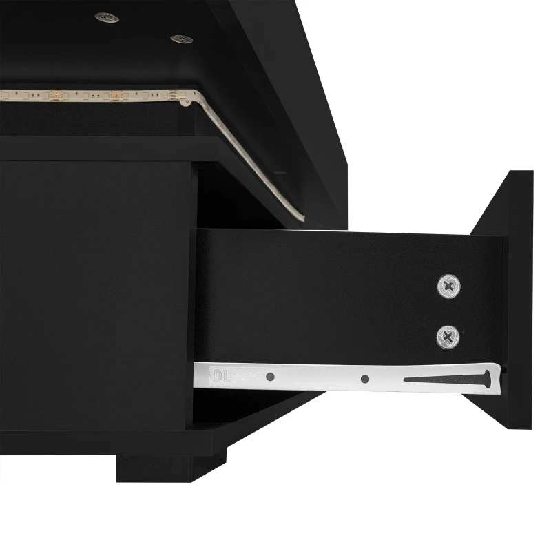 Hydraulic Lift Top Coffee Table with LED Lighting, 2 Drawers and Storage Space, 100L x 50W x 44H cm, Black