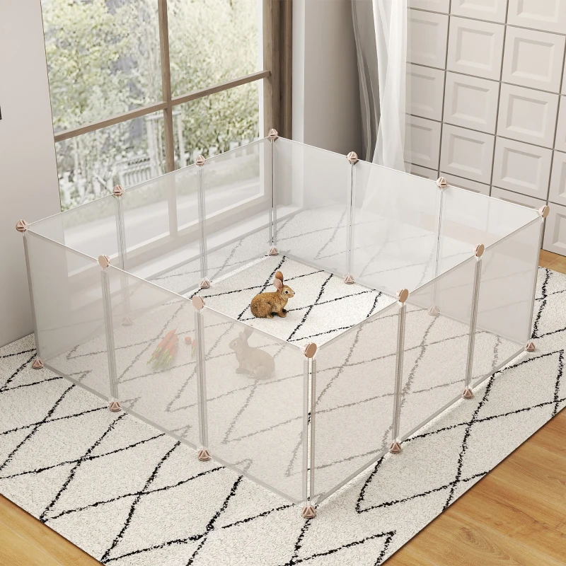 PawHut Recinto para Pequenos Animais Modular de Metal com 12 Painéis e 24 Conectores para Coelhos Porquinhos da Índia 105x105x45 cm Branco