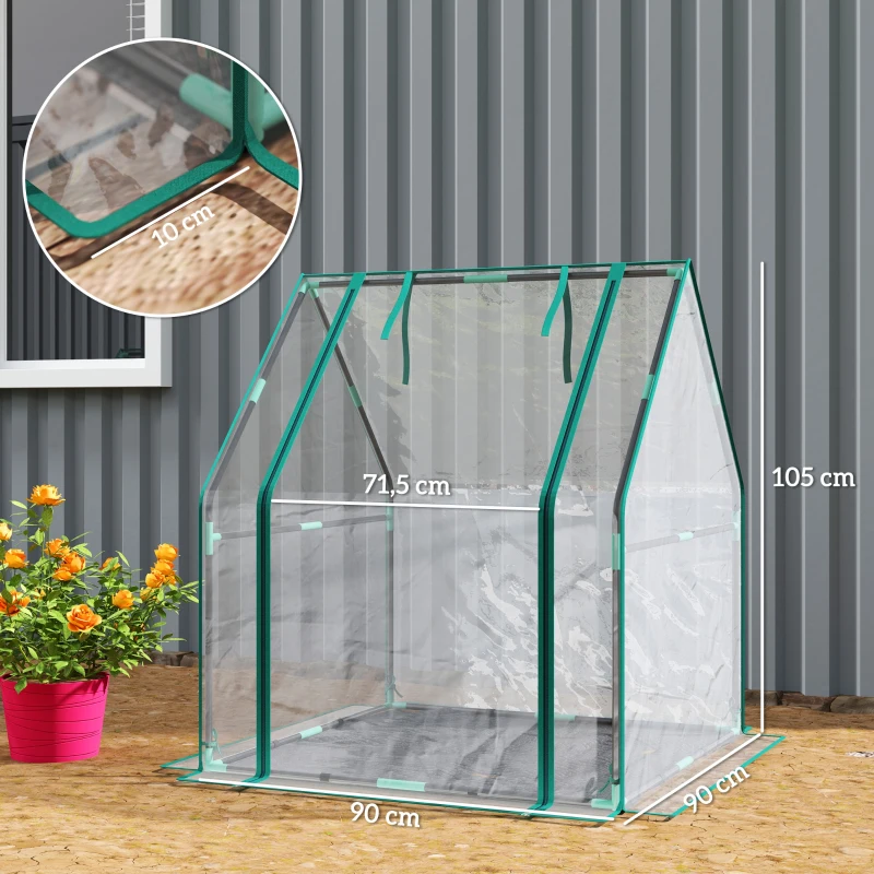 Outsunny Estufa Pequena Porta com Fecho de Correr Base de Tecido PE Impermeável e Estrutura de Aço Estufa  90x90x105 cm Transparente