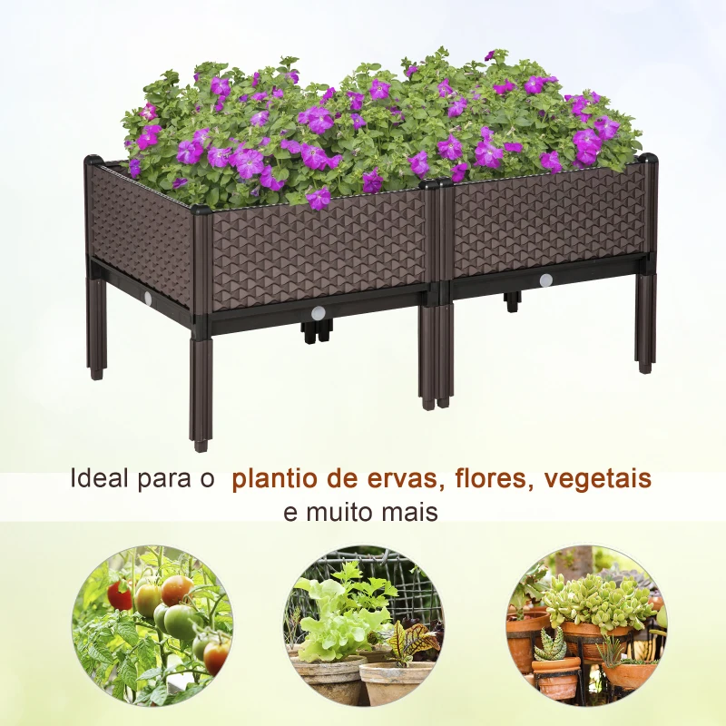 Outsunny Conjunto de 2 Floreiras de Exterior Quadradas Elevadas Combinação Livre Floreiras para Jardim  50x50x46,5 cm Marrom