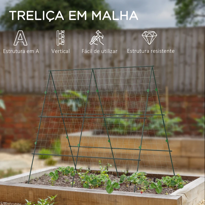 Outsunny Treliça de Jardim Triangular Suporte para Plantas Trepadeiras com Estrutura em Aço 180x100x180 cm Verde