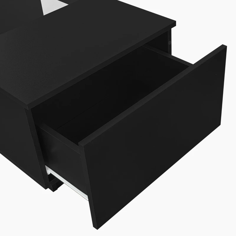 Modern 2-Tier Design LED Coffee Table with Storage, Smart App-Controlled LED Lights and 2 Drawers, 100L x 50W x 35.5H cm, Black