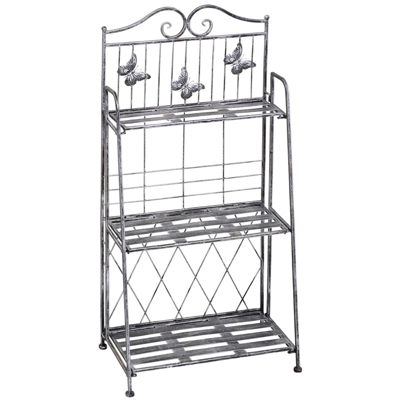 Outsunny Suporte para Plantas Dobrável Suporte para Vasos de Plantas de 3 Níveis com Estrutura de Metal 44x25x96 cm Prata