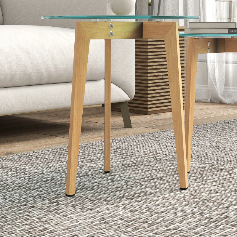 HOMCOM Conjunto de 2 Mesas de Apoio Modernas com Bancada de Vidro Temperado e Estrutura Metálica Ø50x45 cm e Ø40x40 cm Transparente