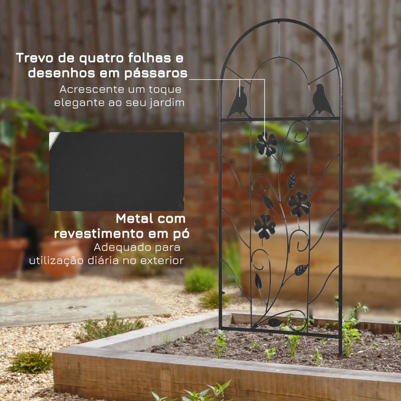 Outsunny Conjunto de 2 Treliças de Jardim Suportes para Plantas Trepadeiras com Estrutura Metálica Decoração para Exterior 38x98 cm Preto