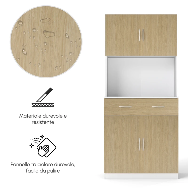 HOMCOM Credenza Cucina con Armadietti a 2 Ante e Cassetto, 80x40x180cm, Colore Legno
