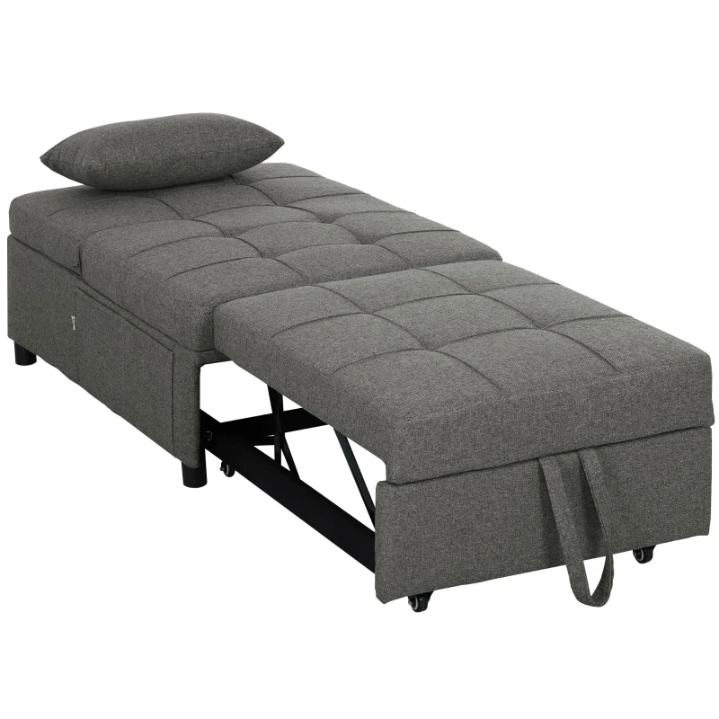 HOMCOM Four-In-One Single Sleeper Chair - Dark Grey