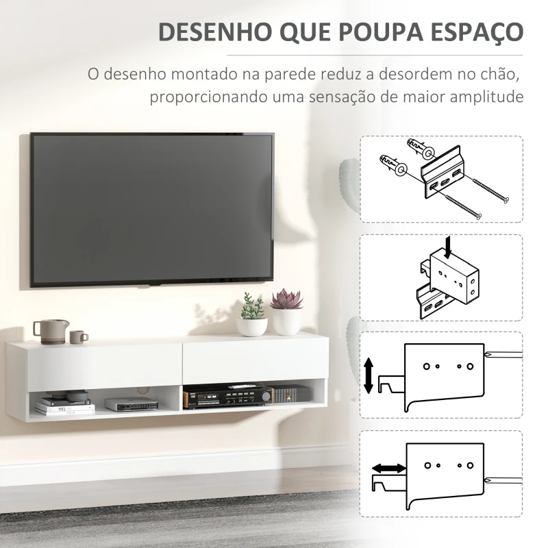 HOMCOM Móvel de TV de Parede com 2 Compartimentos e 2 Armários com  para Televisores de 60 Polegadas 140x32x31 cm Branco