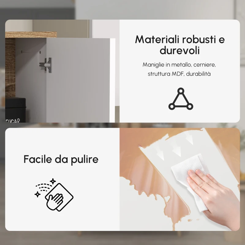 HOMCOM Credenza Cucina Alta Moderna con Armadietti e Cassetto, Mobile Dispensa con Ripiani regolabili, 98x39x180cm, Bianco e Legno| Aosom Italy