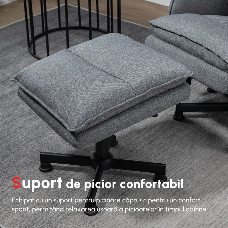 HOMCOM Fotoliu Pivotant si Suport pentru Picioare, Fotoliu de Masaj Tapitat cu Telecomanda, Cronometru si Baza din Otel, Gri