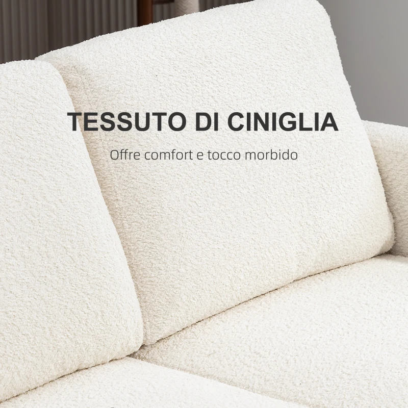 HOMCOM Divano 2 Posti Moderno in Ciniglia con Cuscini Rimovibili e Lavabili, 138x70x80 cm, Bianco Crema