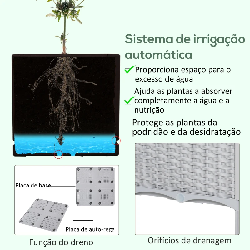 Outsunny Conjunto de 2 Floreiras Quadradas Floreiras para Flores e Vegetais com Orifícios de Drenagem e Pés Altos 40x40x26-44 cm Cinza