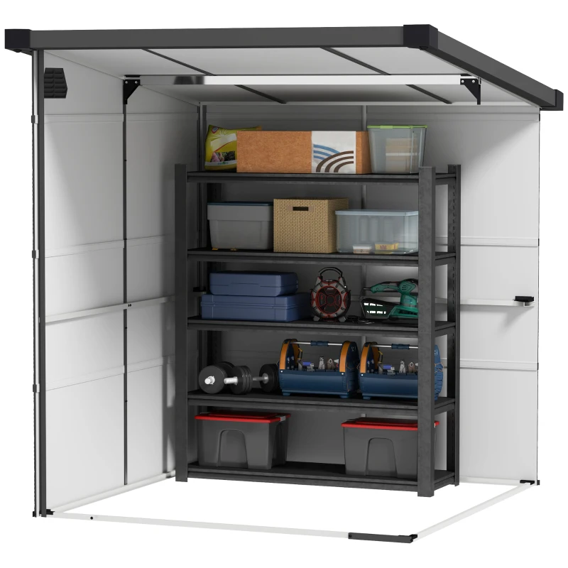 Outsunny 1,9 x 1,9 m Domek Ogrodowy, Schowek na Narzędzia z Tworzywa, Zamykane Drzwi, 2 Otwory Wentylacyjne, Jasnoszary