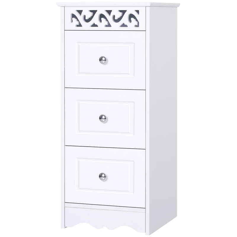 Homcom Comoda Baie Lemn Alb – Decor Floral Sculptat 30×30×68.5 cm