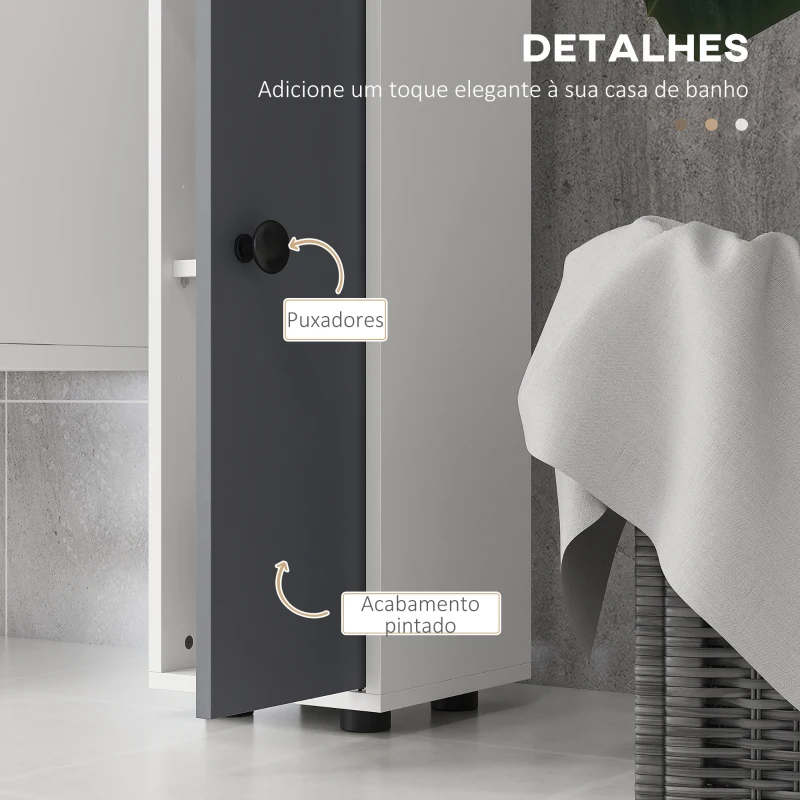 kleankin Coluna Casa de Banho Moderna com 1 Gaveta 5 Prateleiras Ajustáveis e 2 Armários 20x20x180 cm Cinza