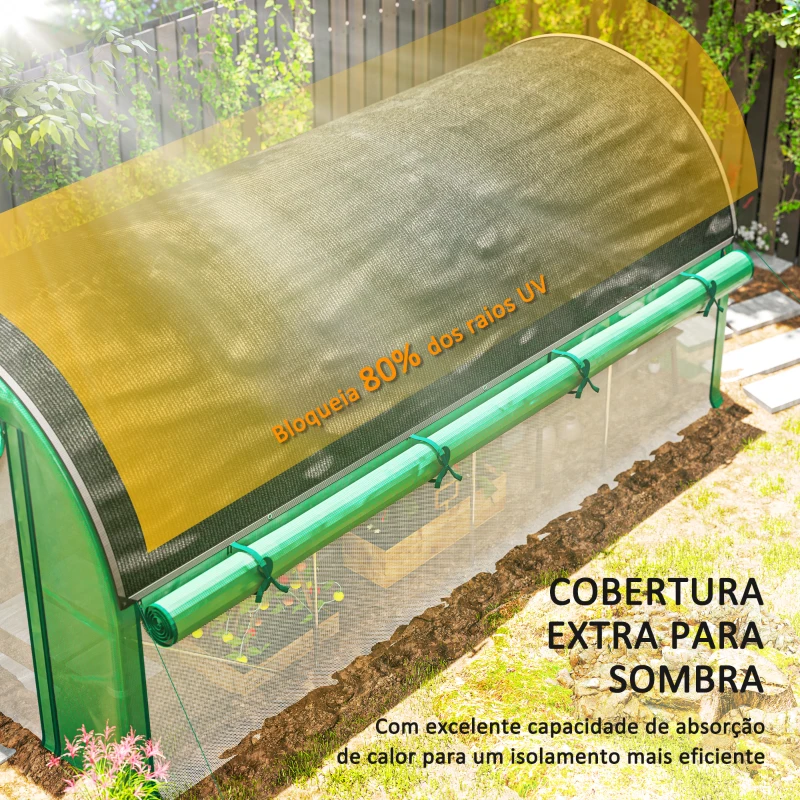 Outsunny Estufa Tipo Túnel 447x200x198 cm com Paredes Laterais Enroláveis Cobertura Extra 8 Janelas de Malha e 2 Portas Verde