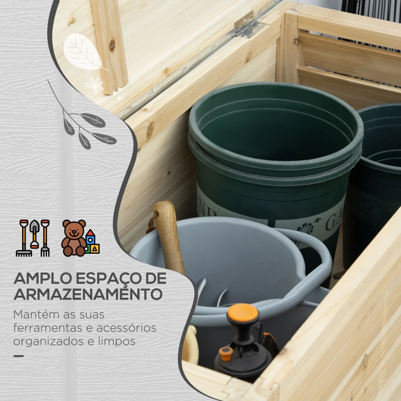 Outsunny Baú de Jardim Carga 155L Baú de Armazenamento Exterior de Madeira com Tampa de Metal Galvanizado110x50x50 cm Madeira