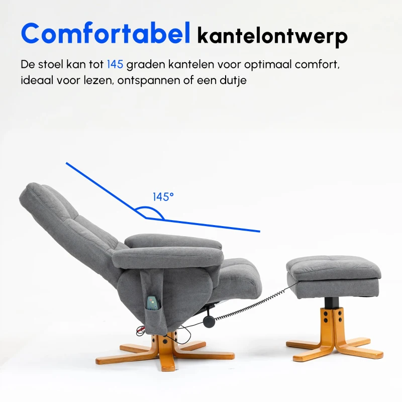 HOMCOM massagestoel met voetenbank relaxstoel 145 ° helling kunstleer donkergrijs 80 x 86 x 90 cm
