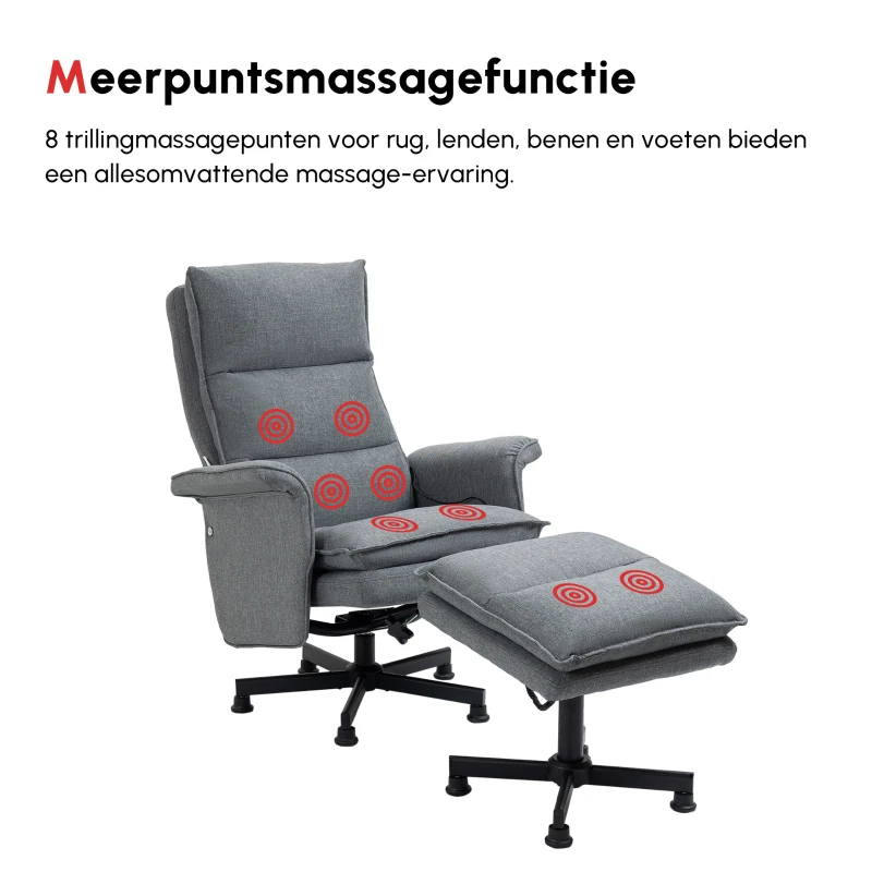 HOMCOM Massage Bureaustoel met Voetenbank, 8 Vibratiekoppen, 1 Afstandsbediening, 1 Zijvak, Grijs