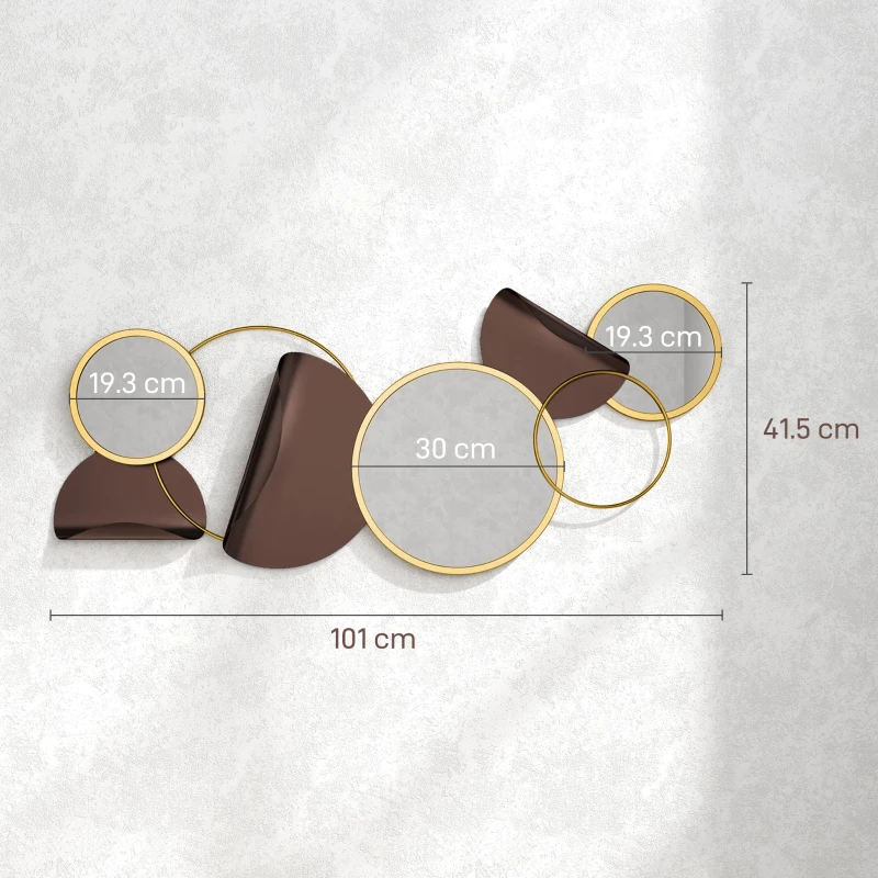 HOMCOM Decorazione Murale in Metallo 3D Moderna con Specchi per Salotto e Ingresso, 101x41.5 cm, Oro