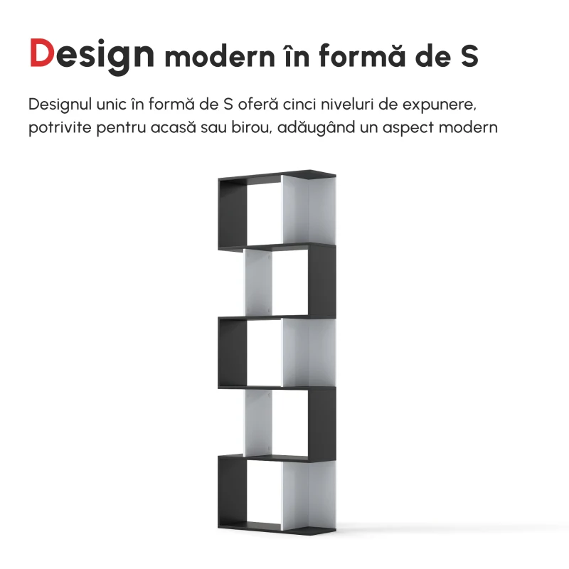 HOMCOM biblioteca de perete, 5 rafturi, 60x24x184.5cm