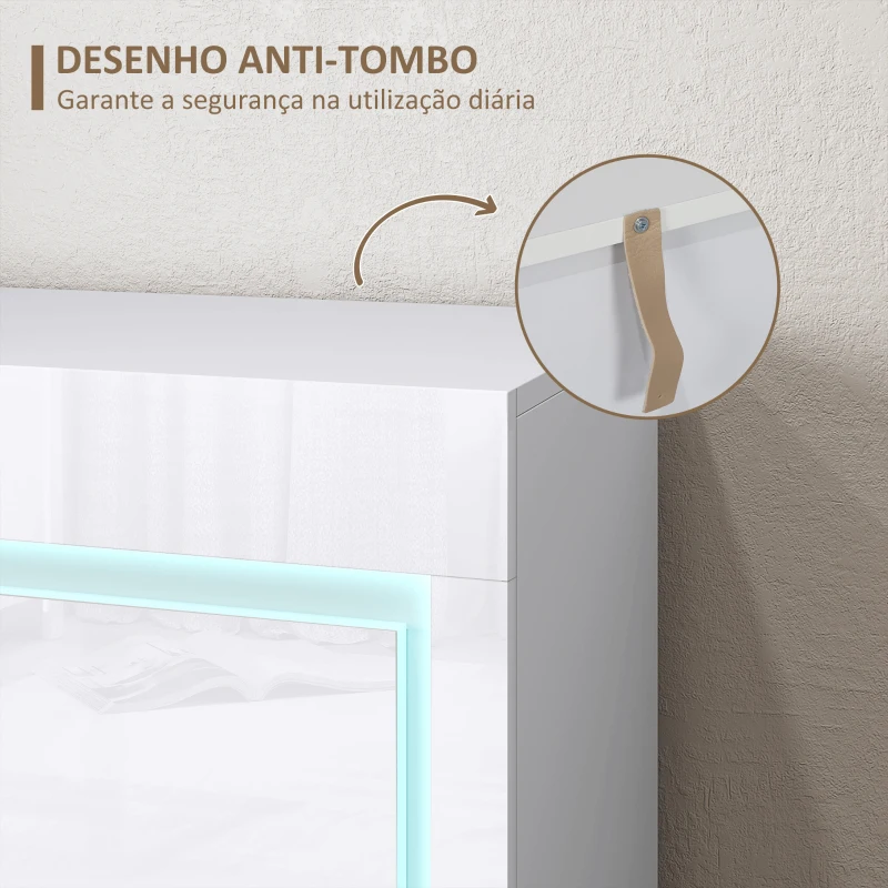 HOMCOM Aparador Sala de Estar com Luzes LED 4 Gavetas Prateleiras Ajustáveis e Controlo Remoto 120x34x80 cm Branco Brilhante