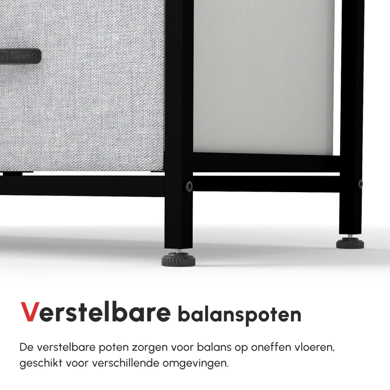 HOMCOM Ladekast Sideboard, 6 lades, stoffen lades, 80 cm x 30 cm x 62,5 cm, Bruin + Zwart + Grijs