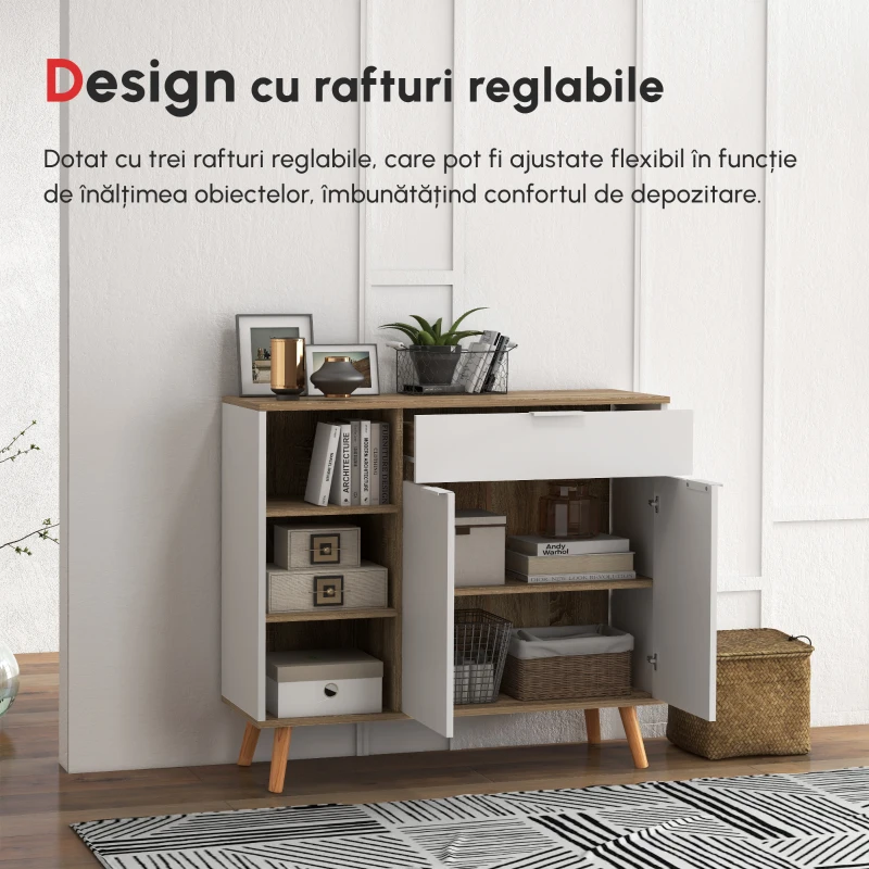 HOMCOM Bufet de Depozitare Modern cu Sertar, Usi, Alb