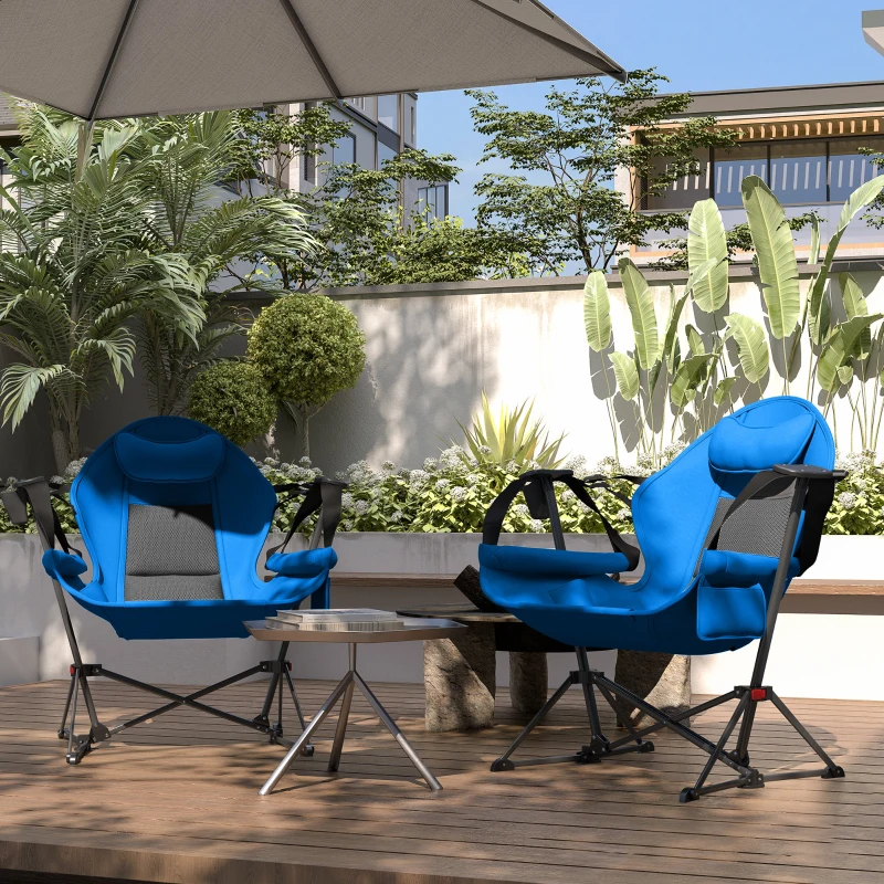 Outsunny Hammock Camping Chair Set of 2, Adjustable Back Swinging Camping Chair Portable Swinging Chair with Cup Holder, Headrest, Padded Seat and Carry Bag for Travel Fishing Hiking, Blue