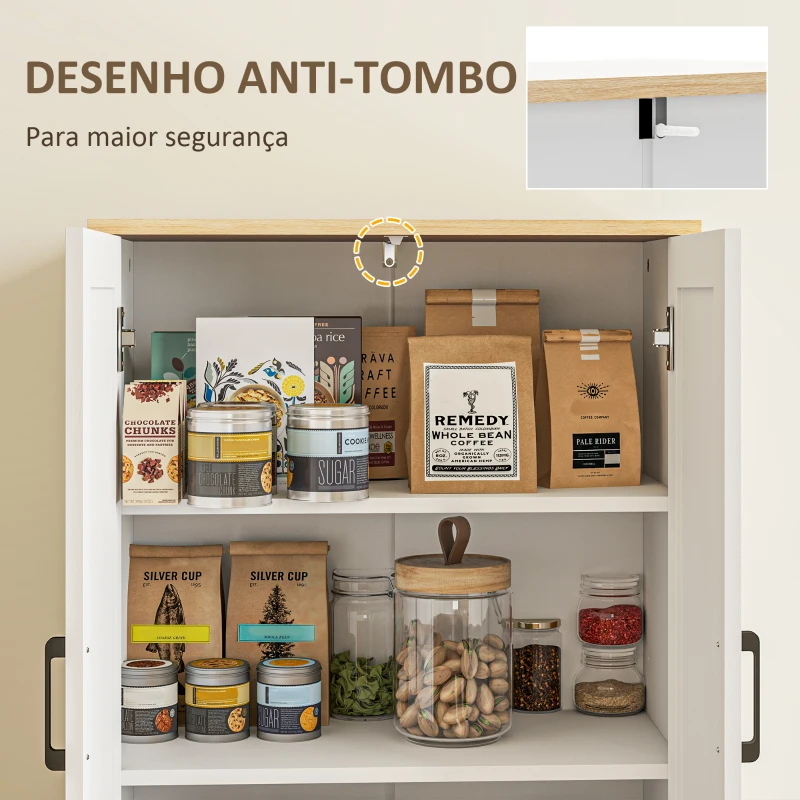 HOMCOM Armário de Cozinha com Prateleiras Ajustáveis Portas em Vime e Sistema Anti-Tombo 60x30x170 com Branco