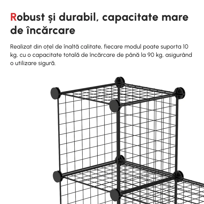 HOMCOM Biblioteca cu economie de spatiu pentru jucarii, haine, 9 cuburi din otel si PP, 35x35x35 cm, negru