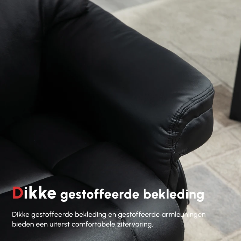 HOMCOM Fauteuil met kruk, ligfunctie, draaibaar, tot 160 kg, kunstleer, metalen frame, zwart, 80 x 79 x 100 cm