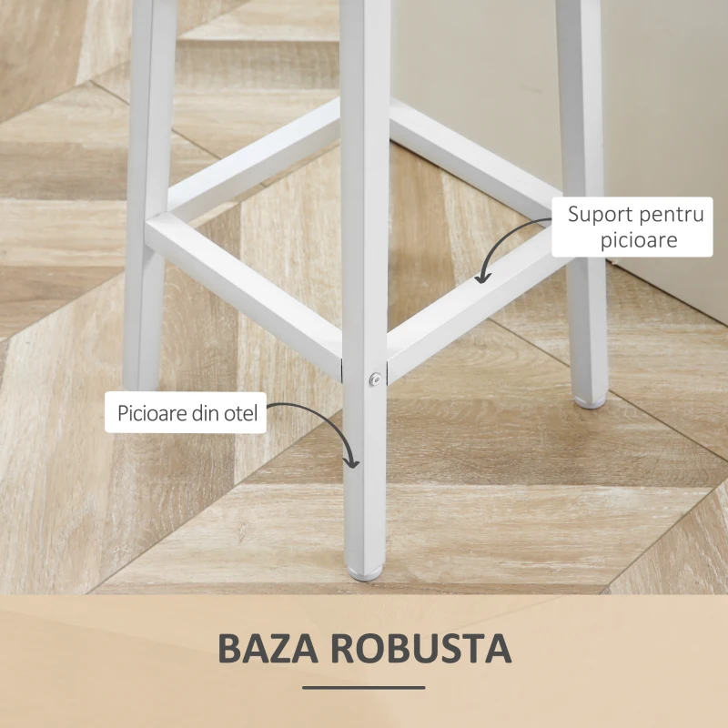HOMCOM Set 2 scaune de bar, de bucatarie cu suport pentru picioare, alb natural
