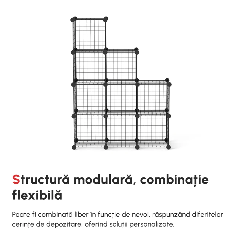 HOMCOM Biblioteca cu economie de spatiu pentru jucarii, haine, 9 cuburi din otel si PP, 35x35x35 cm, negru