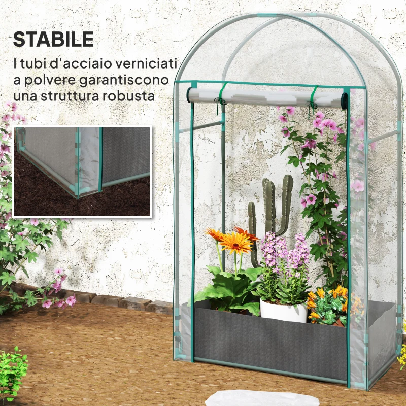 Outsunny Serra a Parete con Sacco per Piante e Ingresso Avvolgibile, in Acciaio e Plastica, 89x50x152 cm, Trasparente