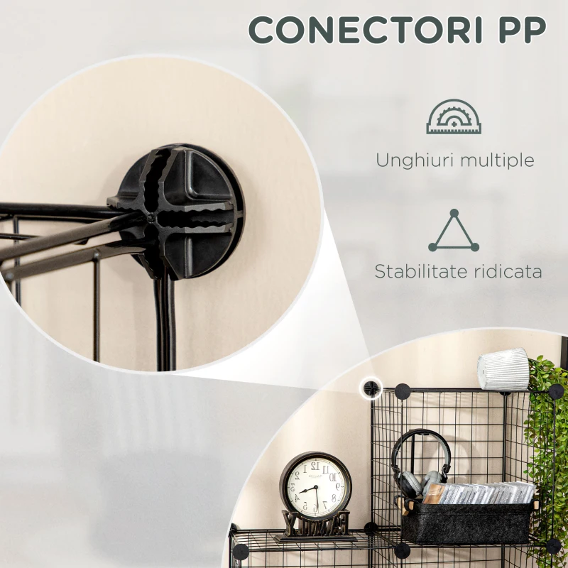 HOMCOM Biblioteca cu economie de spatiu pentru jucarii, haine, 9 cuburi din otel si PP, 35x35x35 cm, negru