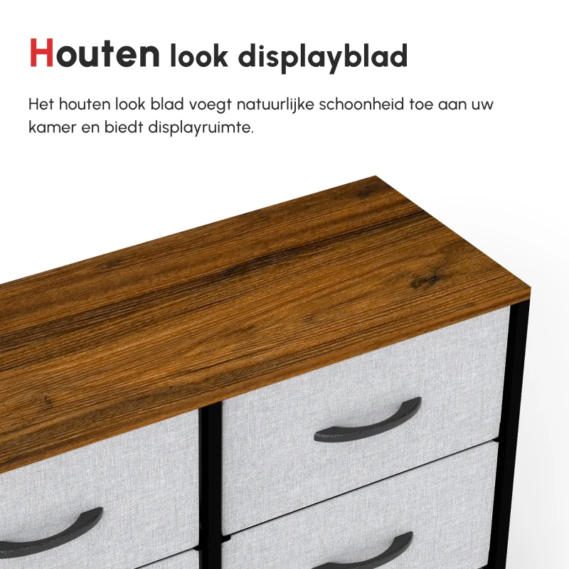 HOMCOM Ladekast Sideboard, 6 lades, stoffen lades, 80 cm x 30 cm x 62,5 cm, Bruin + Zwart + Grijs